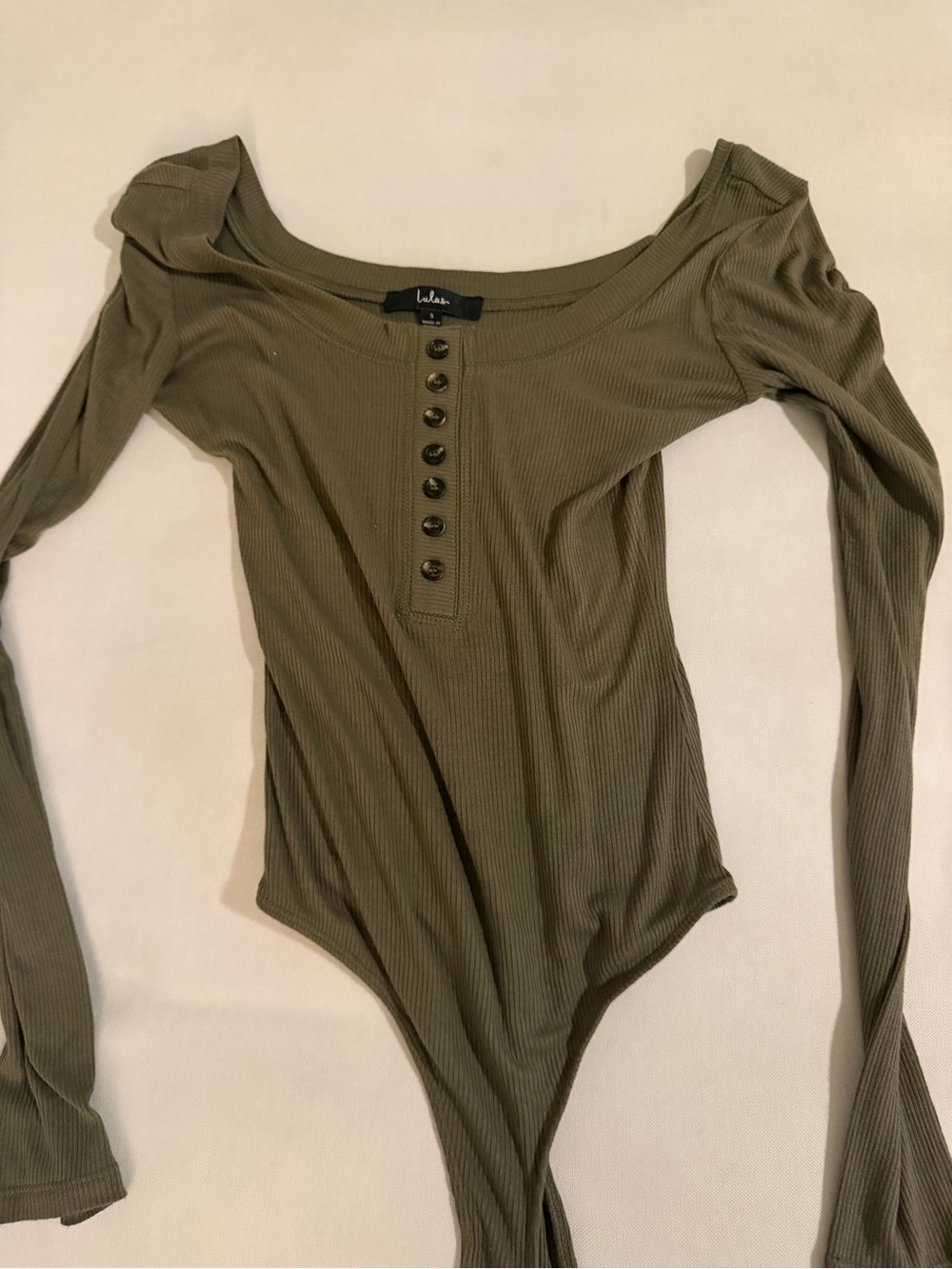 Lulu's Olive Ribbed Henley Long-Sleeve Bodysuit